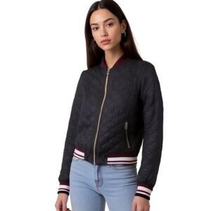 LUCKY BRAND Bomber Jacket Quilted Padded Lightweight Navy Blue Coat Size Large